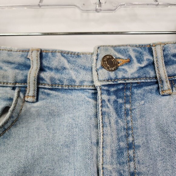 Zara High Rise Jean Shorts with Frayed Open Hem Distressed Light Wash Size 8 - Picture 7 of 14